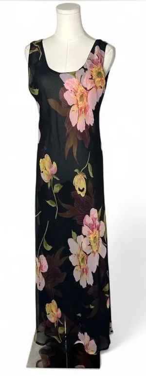 90s Vintage Large Floral Chiffon Sleeveless Maxi Dress Whimsigoth thumbnail 1