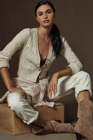 Anthropologie Pilcro micro cropped speckled cable knit cardigan sweater thumbnail 1