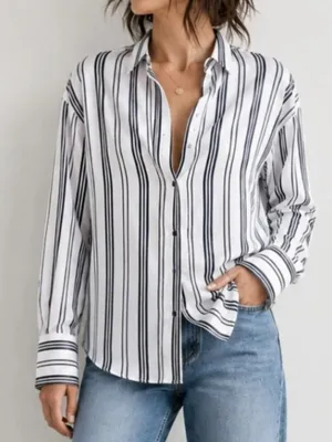 NWT Zara Women Striped Silky Button Down Shirt Long Sleeve Size Large 2498 thumbnail 8