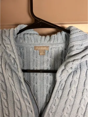 Ann Taylor Baby Blue Knit Crop Zip Up thumbnail 2