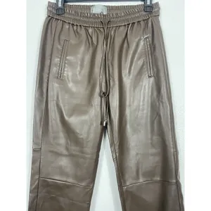Anthropologie Ankle Pants Brown Faux Leather Drawstring Pockets Women's XS thumbnail 4