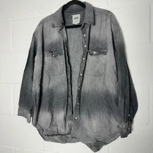 Aerie Womens Grey Ombre Denim Button Down Shirt Oversized Long Sleeve Medium thumbnail 1
