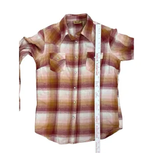 Wrangler Women Pearl Snap Plaid Flannel Shirt Red‎ Cream Chest Pockets Small thumbnail 8