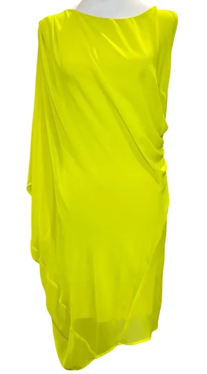 Bebe Neon Yellow Draped Bodycon Shift Dress Large Sleeveless Asymmetric Hem‎ thumbnail 1
