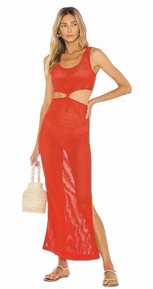 Solid & Striped x Sloane Stephens Sz S Red Bailey Dress Knit Cutout Midi Beach thumbnail 1