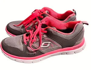 Skechers Flex Sole 11727 Sneakers Lightweight Memory Form 7.5 Grey/Pink Orange thumbnail 1