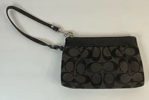 Coach Black Signature Canvas Wristlet thumbnail 1