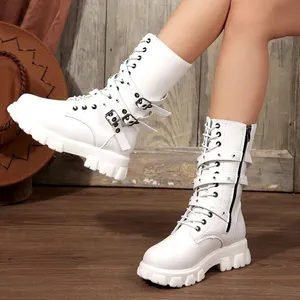 White Combat Boots w/ Buckles Woman’s Size 38 (7.5) NWOT thumbnail 4