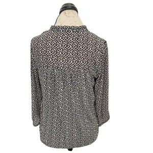 Loft Womens Blouse Sz Small Button Tied Front Pleated Boho Neutral Bohemian thumbnail 3
