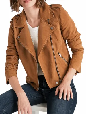 Lucky Brand Goat Suede Asymmetrical Zip Moto Jacket Brown Size XS thumbnail 1