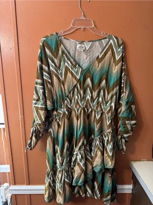Ariat Chevron Mini Dress in Teal and Tan thumbnail 2