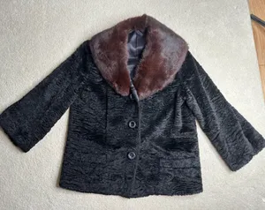 Vintage Teddy Jacket with Real Fur Collar - Black and Brown thumbnail 1