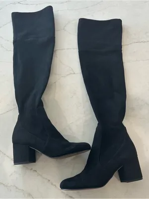 Sam Edelman Women’s Black Knee High Block Heel Boots Classic Suede thumbnail 1