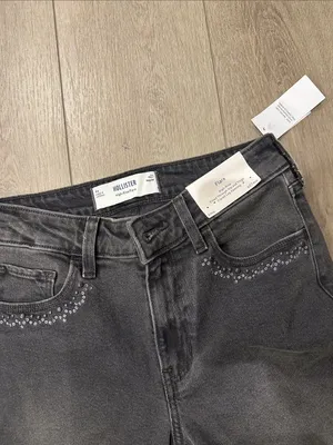 Hollister High Rise Black Flare Jeans with embellishments and embroidery size 4 thumbnail 3