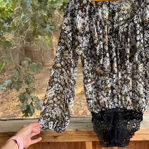 Free People Intimately Say It To Me Floral Print Bodysuit Black Combo Size XS thumbnail 6