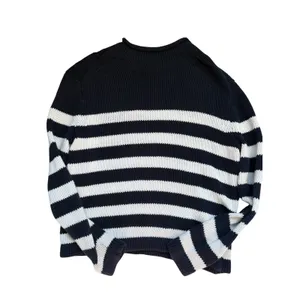 J Crew Always Womens XS Navy White Striped Cotton Mock Neck Shaker Knit‎ Sweater thumbnail 6