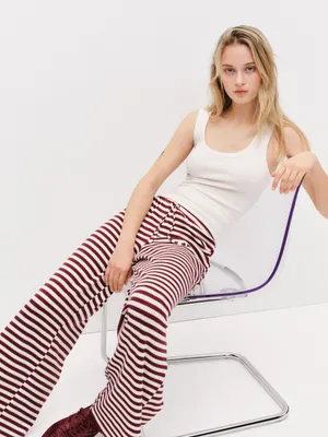 H&M Knit Pants White/Dark Red Striped thumbnail 1