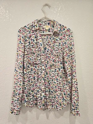 Anthropologie Maeve long-sleeve button-down Butterfly Print blouse US4 thumbnail 3