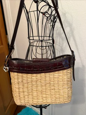 👨‍🌾👨‍🌾👨‍🌾BOGOHO👨‍🌾👨‍🌾👨‍🌾Brighton Straw Shoulder Bag with Dark Brown Leather Trim thumbnail 5