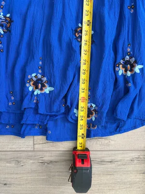 Free People Oxford Embroidered Cobalt Blue Long Sleeve Baby Doll Boho Dress M thumbnail 8