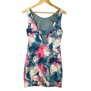 Bluejuice Floral Dress Small Watercolor Sleeveless‎ Bodycon V-Back Mini Strappy thumbnail 2