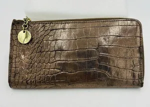 IVANKA TRUMP Metallic Bronze Crocodile Embossed Clutch Wallet 9" x 4.5" thumbnail 1
