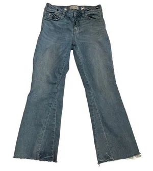 Sz 26 Rivet Detail Belt Out Crop Bootcut in Blue FREE PEOPLE thumbnail 1