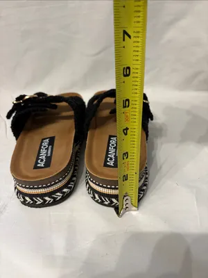 Acanfora Sorrento Women’s Black Crochet Double-Buckle Platform Sandals SZ 40 thumbnail 2