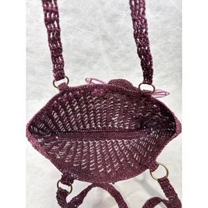 Vintage Handmade Purple White‎ Crochet Nylon Tote Bag Floral Heart Detail Boho thumbnail 5