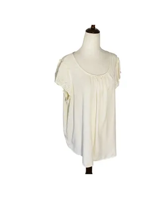LC LAUREN CONRAD Beige Eyelet Sleeve Blouse thumbnail 5