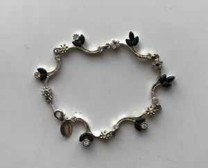 Black/silver crystal metal leaf bracelet thumbnail 1