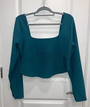 Abercrombie Cropped Corset Ballet Core Top Teal Green Size XL thumbnail 1