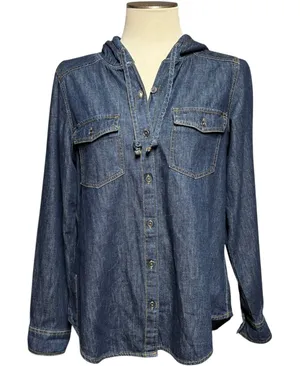 Columbia Cotton Hooded Denim Jacket Blue Medium thumbnail 1