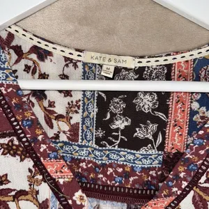 Kate‎ And Sam Womens V Neck Floral Boho Whimsy Tunic Holiday 3/4 Sleeve Top Sz M thumbnail 4