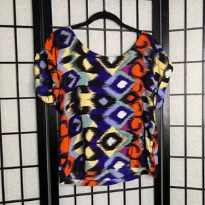 Anthropologie Ella Moss Geometric Zipper Back Oversized Blouse Top Medium thumbnail 4