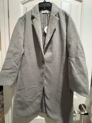 Petal & Pup Long Grey Coat Lightweight Single Button Collared Coat NEW thumbnail 4