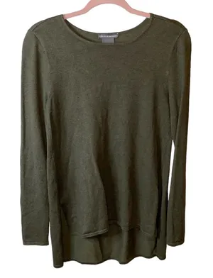 Chelsea & Theodore Olive Green Long‎ Sleeve Sweater Small Casual High Low thumbnail 1