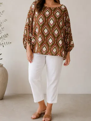 Bryn Walker Mod Geo Print Oversized Dolman Sleeve Bohemian Art Tunic Top thumbnail 9