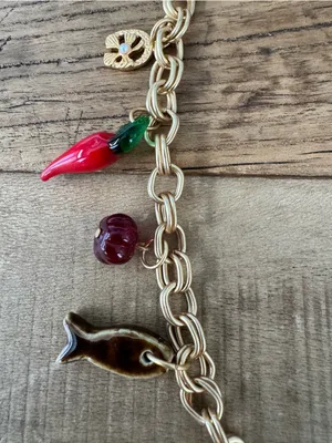 NWOT Anthropologie Bag Charm Swag Belt Chain Gold 🌶️🧲🍒🐟 thumbnail 3