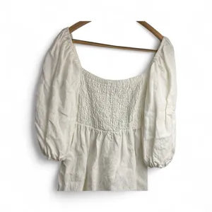 Tuckernuck‎ Dress Annie Smocked Mini Linen in White Size Large thumbnail 3