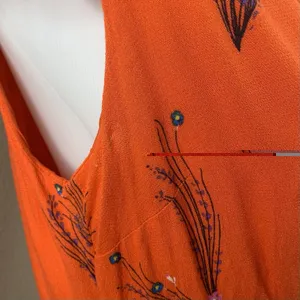 Free People Dress Sz 6 V Neck Orange Red Botanical Long Flutter Cap Sleeve Boho thumbnail 6