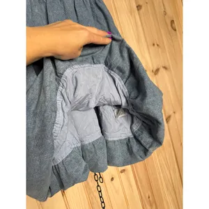 NWT Lulus Charmed Aura Light Denim Tie-Strap Bubble-Hem Mini Dress Babydoll Sz S thumbnail 5