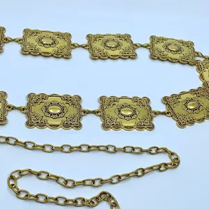 Gold Y2K Textured Rectangular Boho Chain Belt, Fits 23.5-43.5 Inches, X7GA1252 thumbnail 7