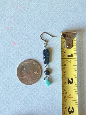 Handmade quality Czech glass beads fish/srar & teardrop dangle earrings💚⭐️🐟💕 thumbnail 4