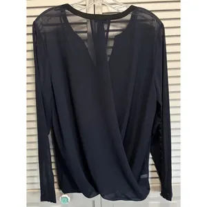 Ann Taylor Black Sheer Chiffon Long‎ Sleeve Blouse Size M Twist/Open Back thumbnail 5