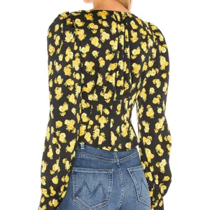 FOR‎ LOVE & LEMONS Elisa Marigold Pleated Blouse Sz XS thumbnail 2