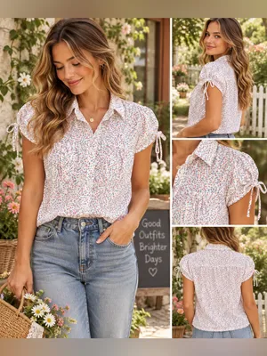 Tommy Hilfiger Ditsy Floral Tie Sleeve Button Down Blouse Size Medium thumbnail 2