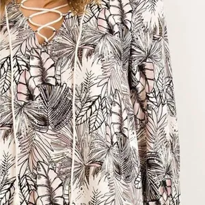 NEW Anthropologie Boho Palm Print Lace-Up Tunic Dress Size LARGE thumbnail 3