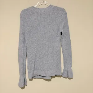 Loft wool pointelle bell flared‎ cuff sleeve sweater blue size small thumbnail 2