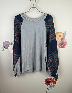 We The Free Rainbow Dream Bohemian Gray Oversized Thermal Sweatshirt - Size - XS thumbnail 1